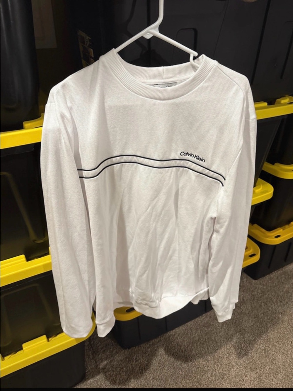 Calvin Klein White Crewneck Sweatshirt with Subtle Navy Detail